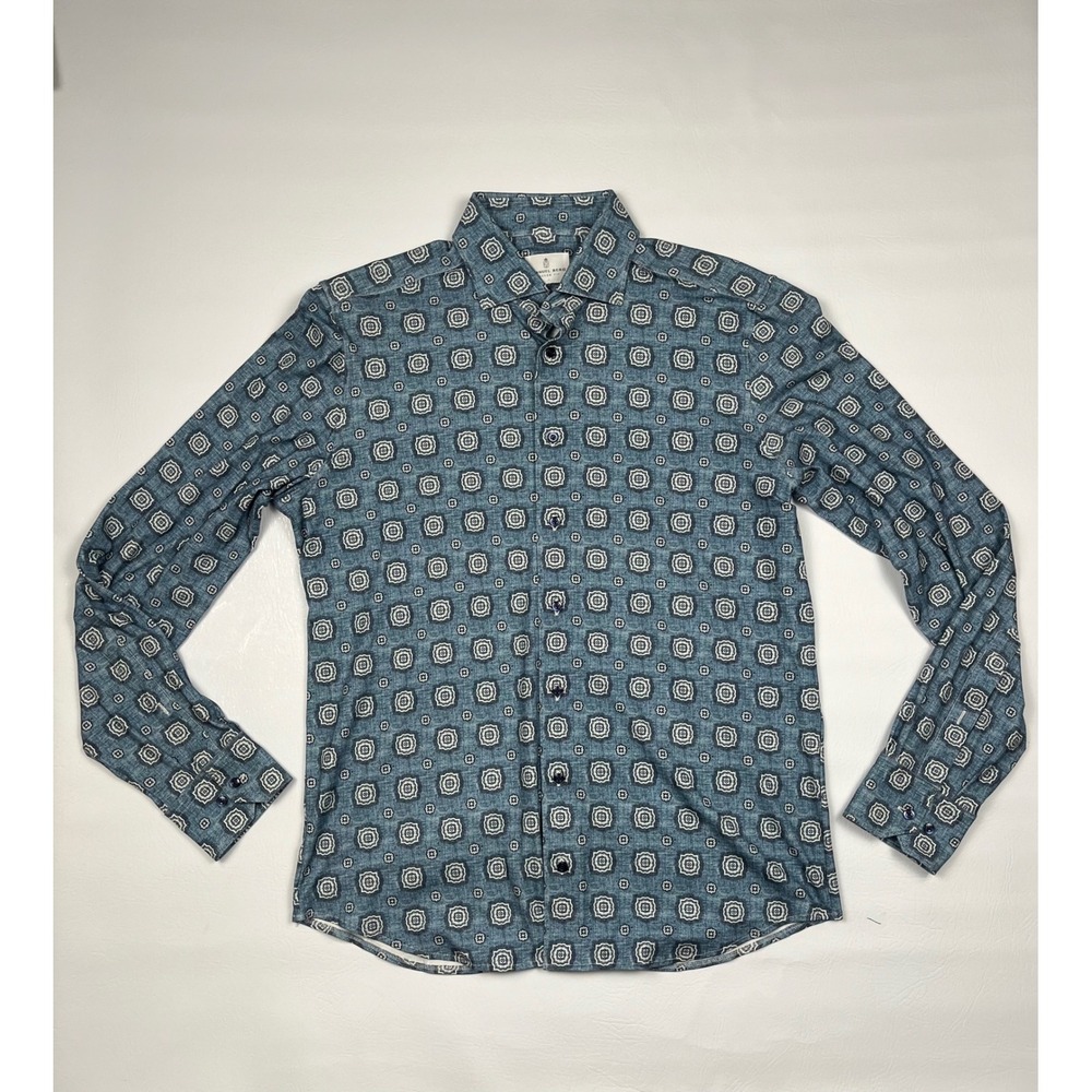 Emanuel Berg Button Down Shirt Mens M Blue Geometric Medallion Modern Fit